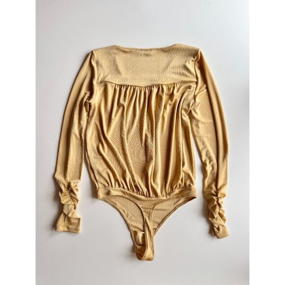 INTIMATELY FREE PEOPLE Kaya Gold Metallic Knit Jersey Keyhole Bodysuit, Size S - Picture 10 of 15